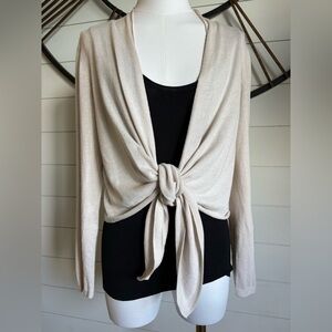 J. Jill Soft Pebble Lightweight Long-Sleeve Linen-Blend Sweater w Tie Front (S)